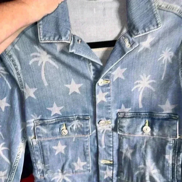 Lularoe Kenny XS Custom bull skull patriotic denim trucker jacket . NWOT. - Picture 8 of 10